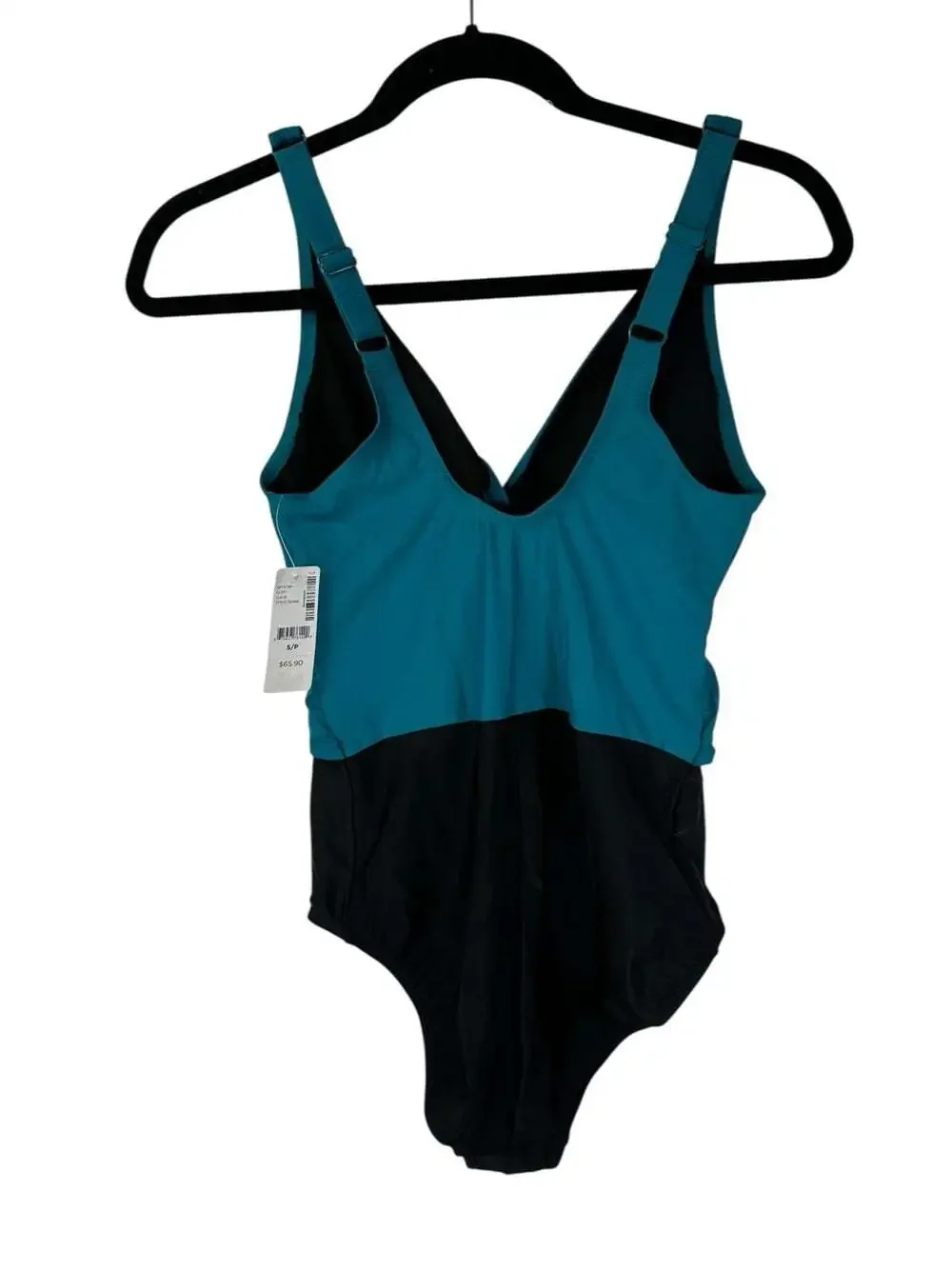 Thyme Maternity Swimsuit Womens Small Teal Black One Piece Pregnancy NWT